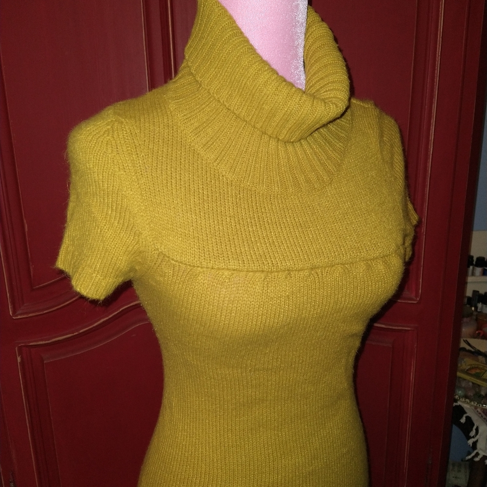 Women's mustard yellow tunic sweater dress.